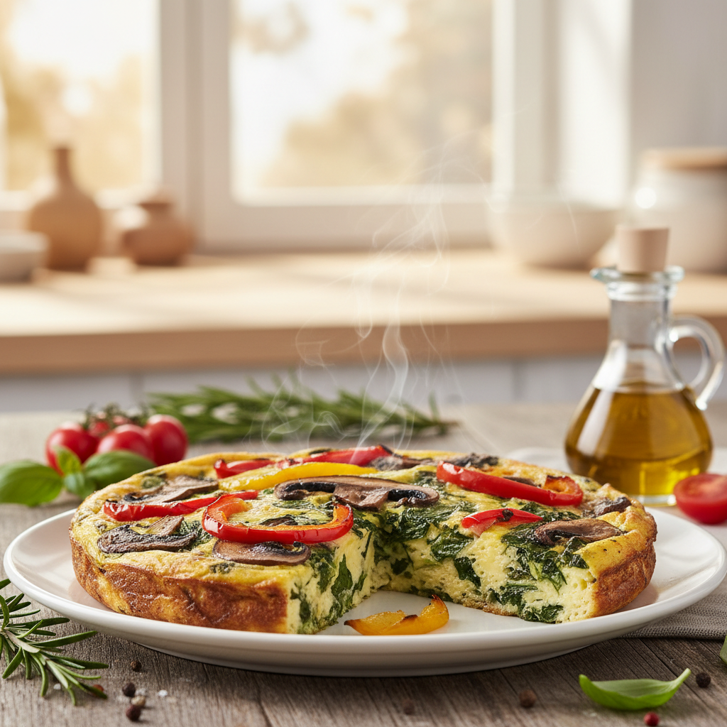 Spinach and Mushroom Egg Bake with Roasted Bell Pepper