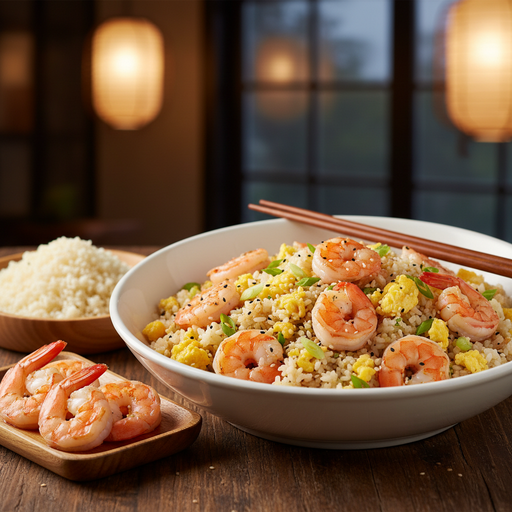 Cauliflower 'Fried Rice' with Shrimp and Soft-Scrambled Egg