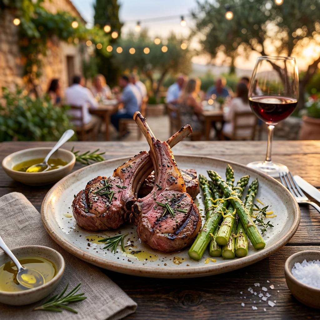 Rosemary-Grilled Lamb Chops with Roasted Asparagus