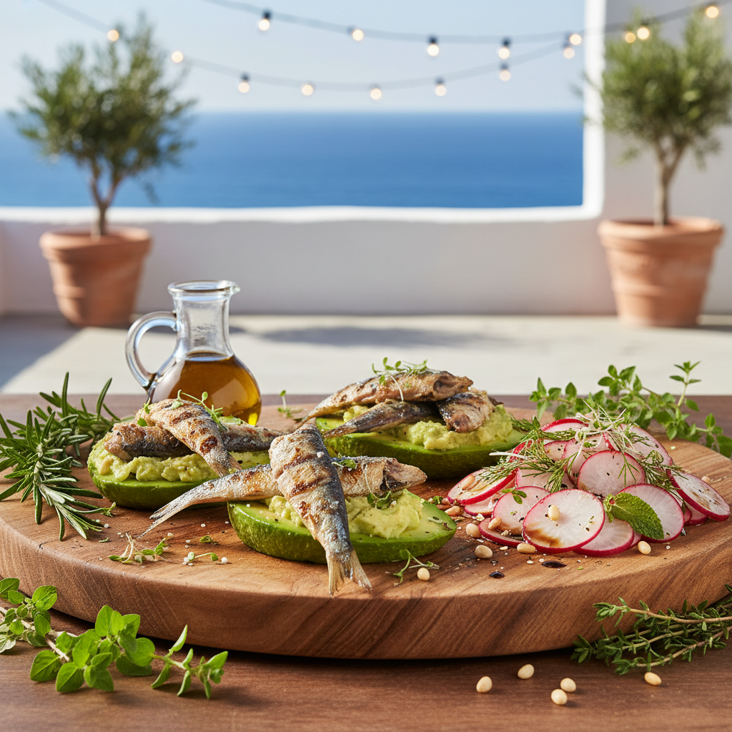 Grilled Fresh Sardine & Avocado Open Bites with Radish Salad