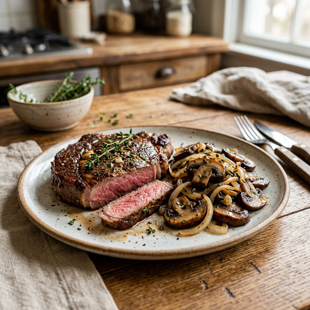 Thyme-Roasted Ribeye & Sautéed Mushrooms