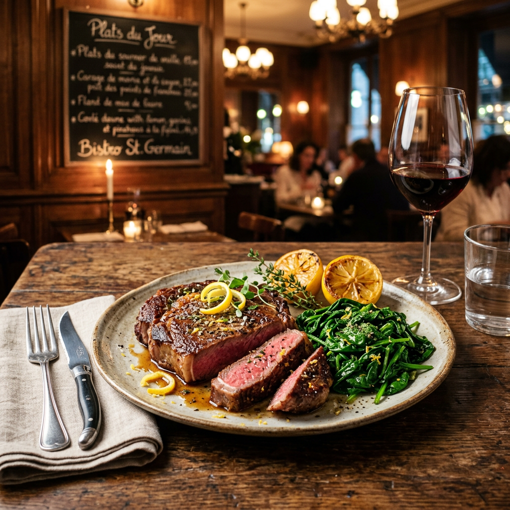 Citrus-Roasted Ribeye with Wilted Spinach