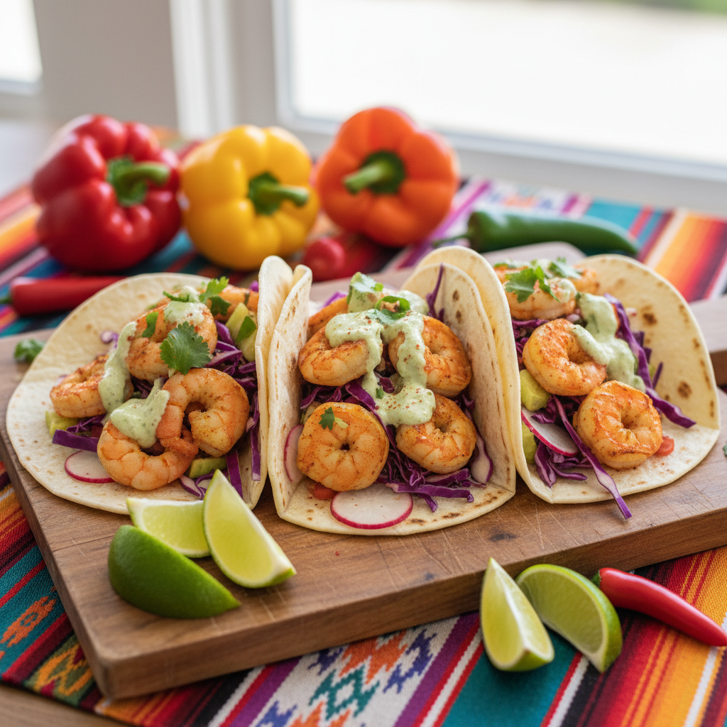 Shrimp Tacos with Lime Crema