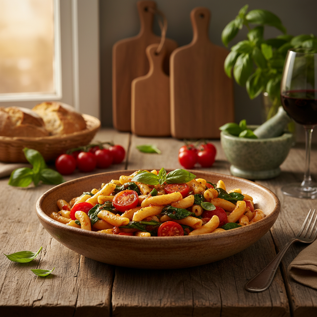 Pasta with Cherry Tomatoes and Spinach