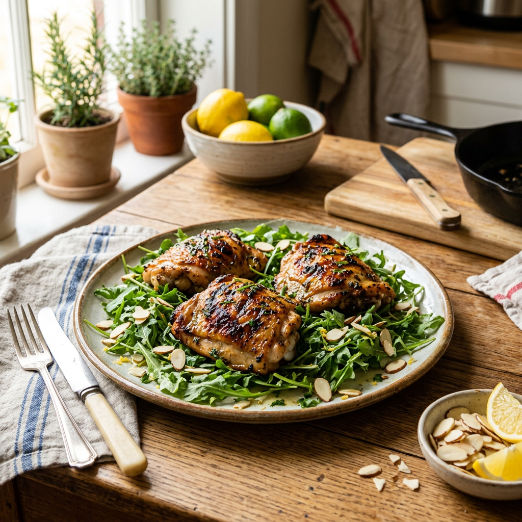 Citrus-Grilled Chicken Thighs with Arugula & Almonds