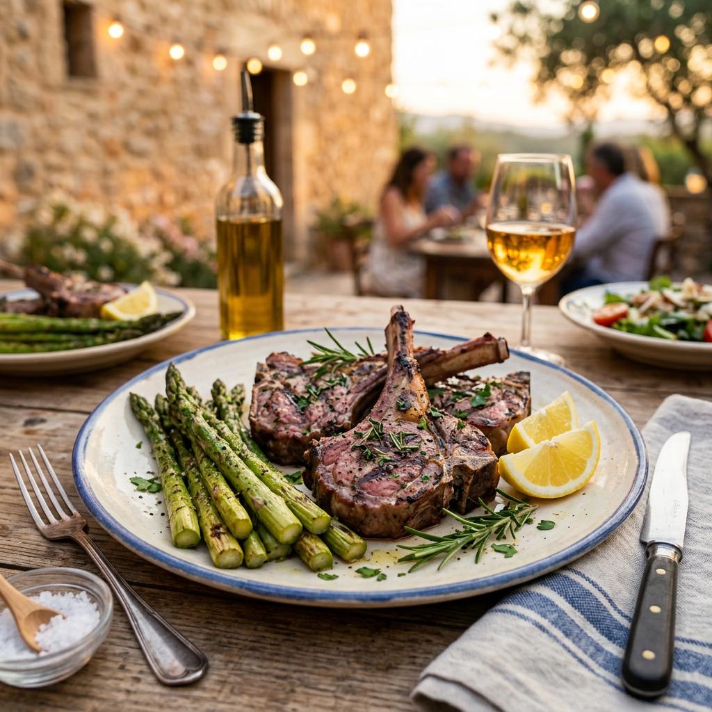 Grilled Lamb Chops with Roasted Asparagus and Lemon