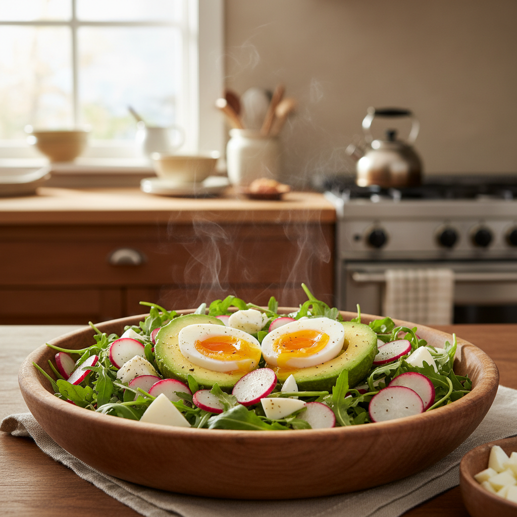 Half-Avocado Soft-Boiled Egg Salad with Radishes