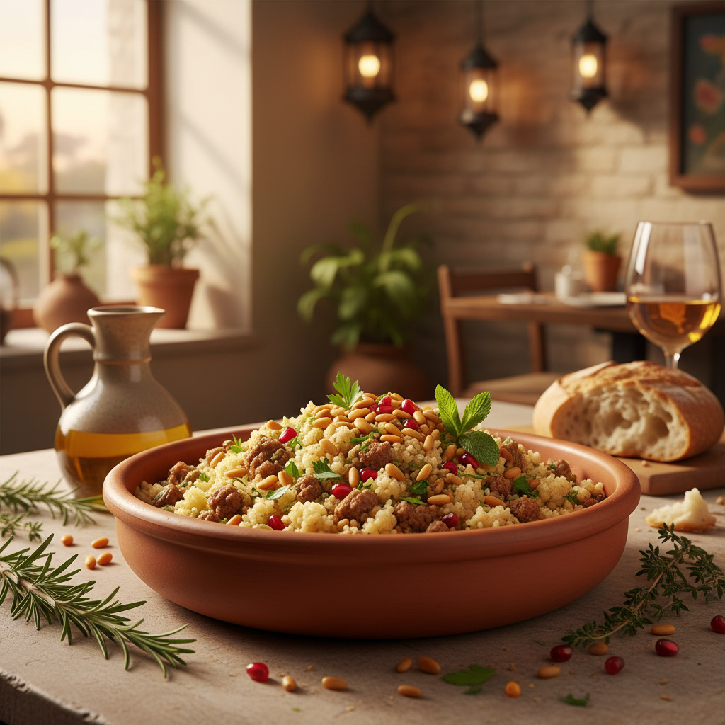 Cauliflower Lamb Pilaf with Toasted Pine Nuts