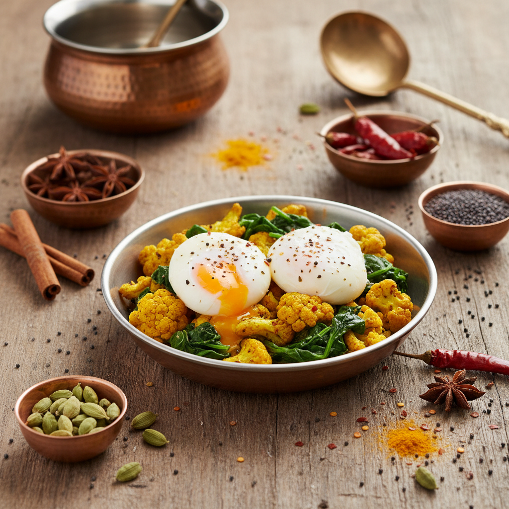 Turmeric Cauliflower & Spinach with Poached Eggs