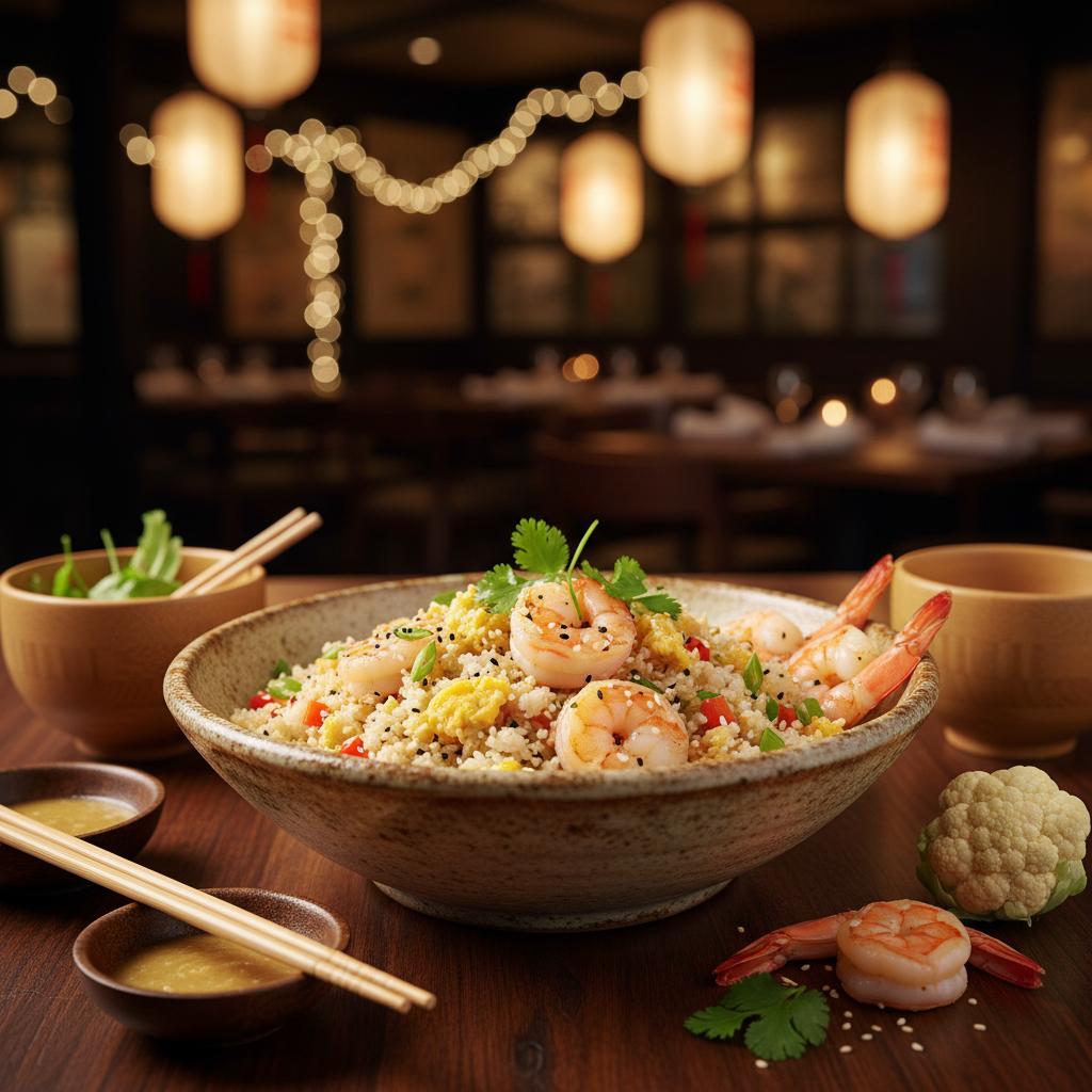 Cauliflower 'Rice' Stir-Fry with Shrimp & Egg