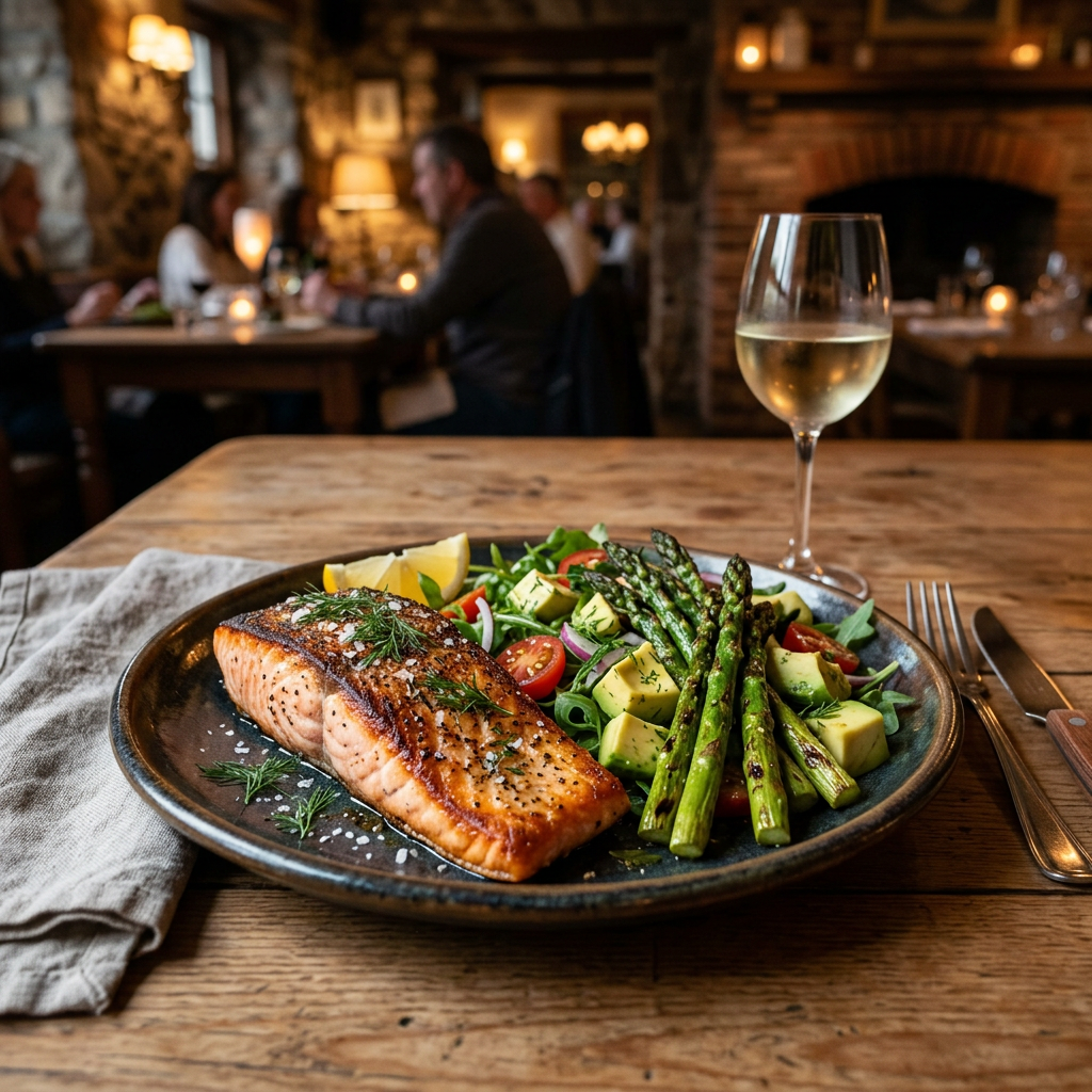 Pan-Seared Salmon with Avocado-Asparagus Salad