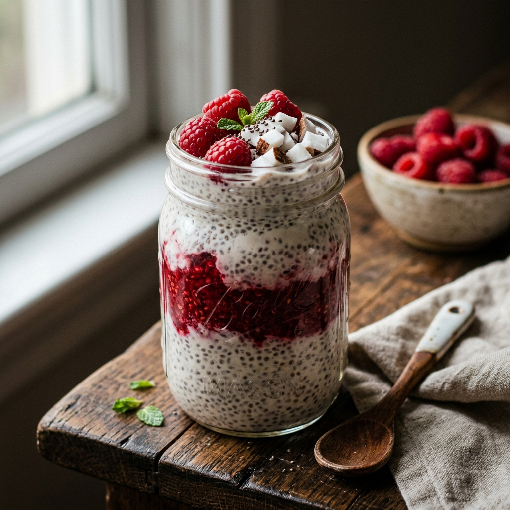 Coconut-Chia Raspberry Pudding (No Added Sweetener)