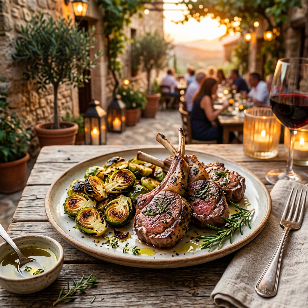 Herbed Lamb Chops with Roasted Brussels Sprouts