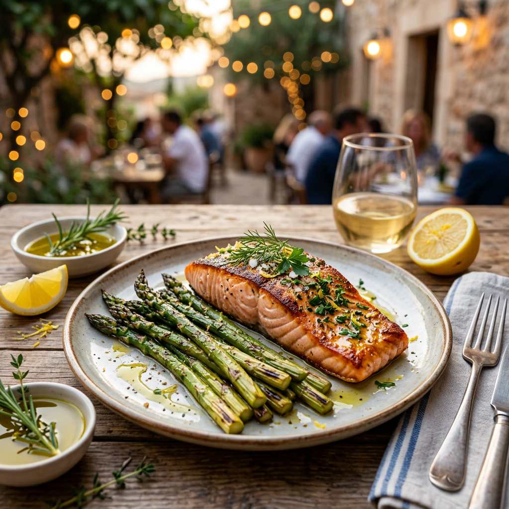 Seared Wild Salmon with Lemon & Charred Asparagus