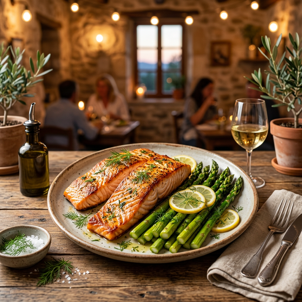 Pan-Roasted Salmon with Lemon-Dill Asparagus