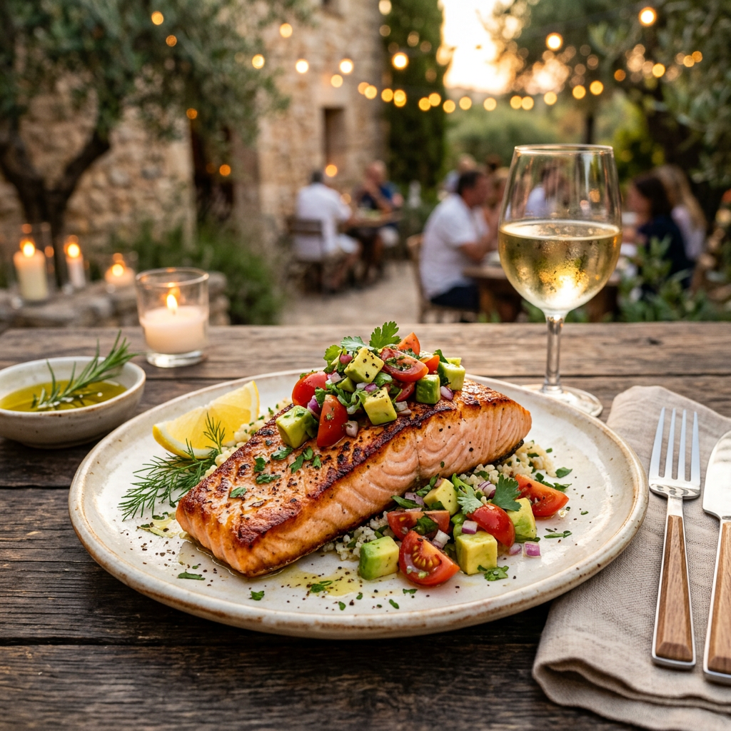 Seared Salmon with Avocado-Tomato Salsa