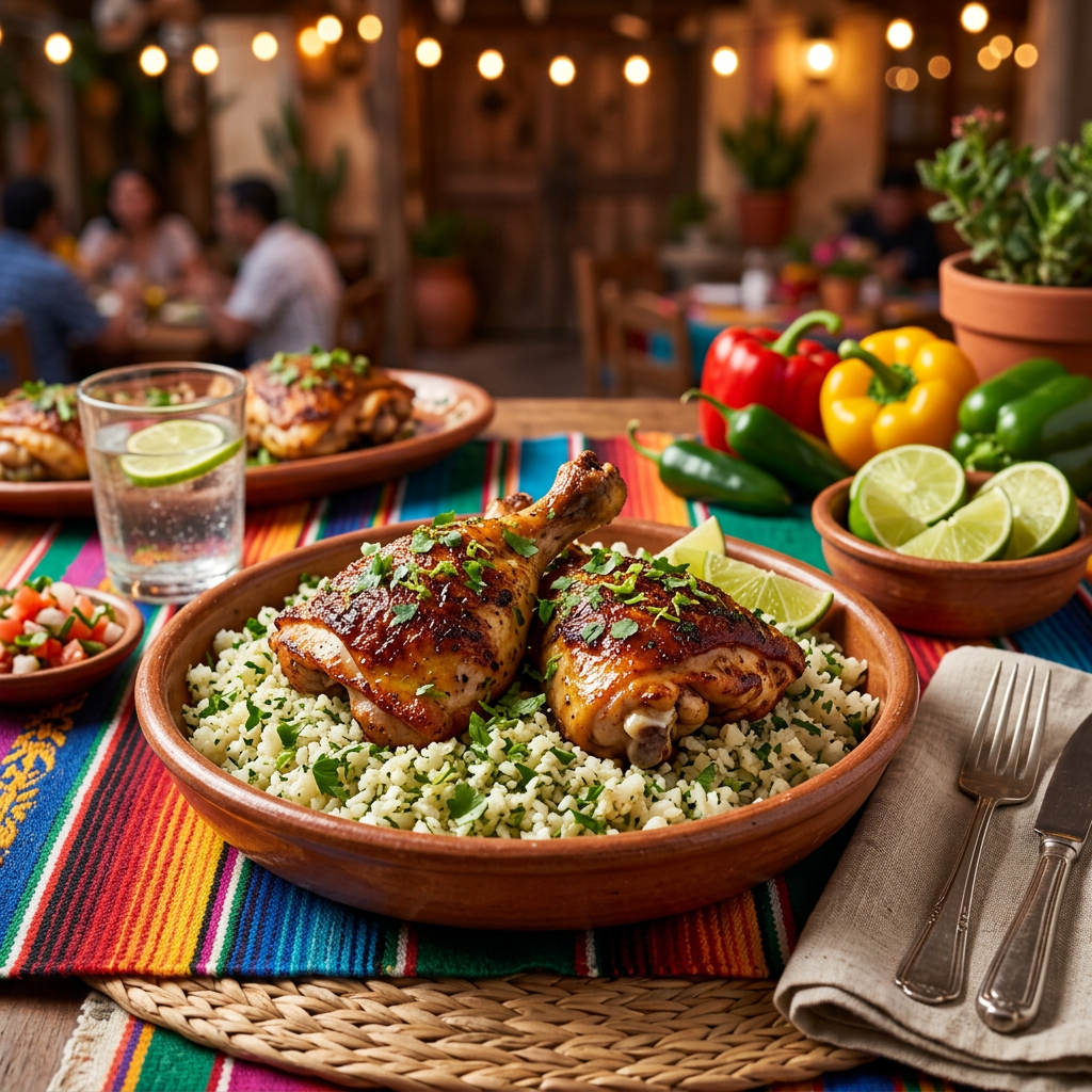 Cilantro‑Lime Roasted Chicken Thighs with Cauliflower Rice