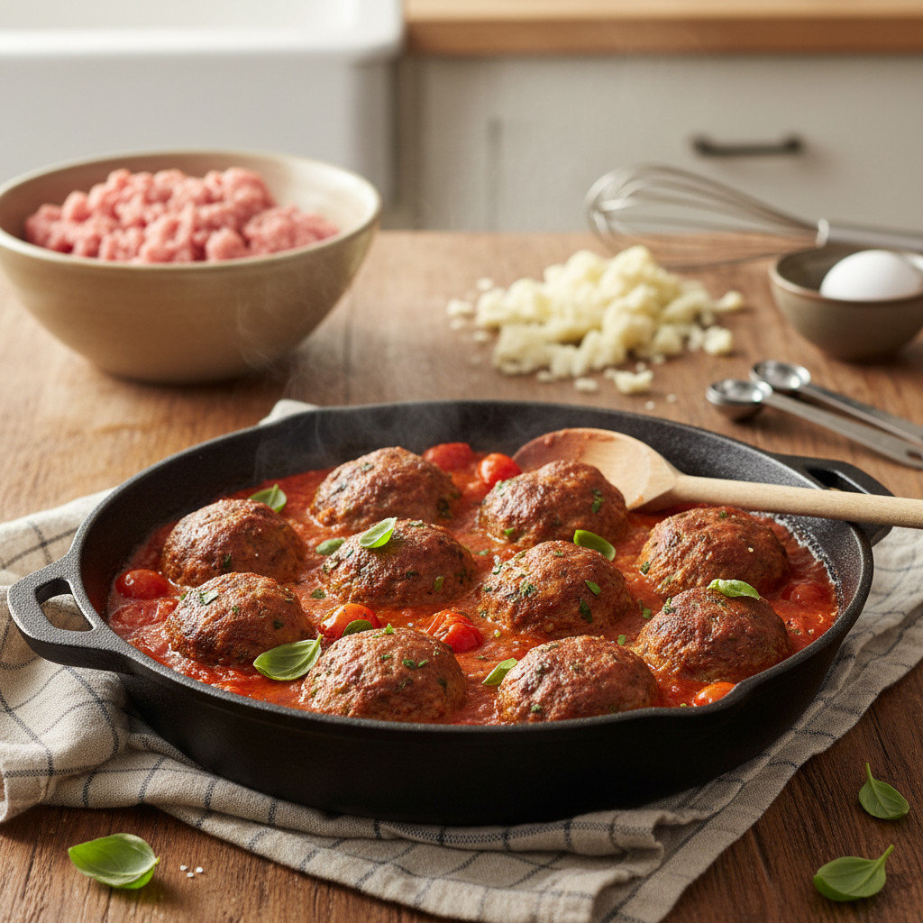 Cauliflower-Stuffed Turkey Meatballs (One-Skillet)