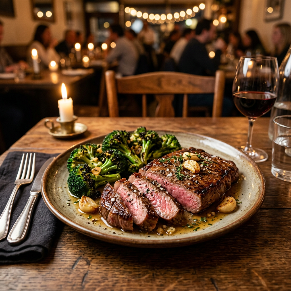 Garlic-Steak with Charred Broccoli
