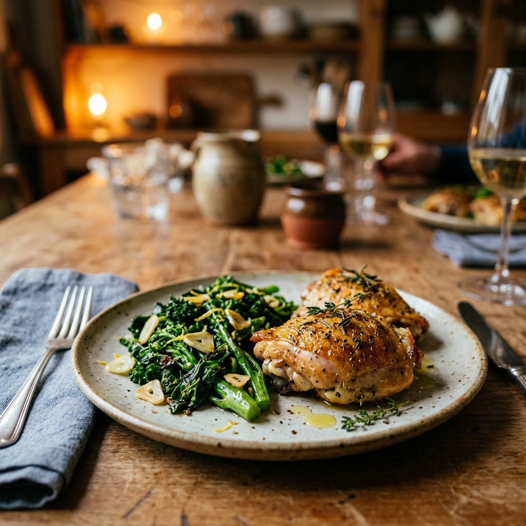 Roasted Chicken Thighs with Lemon-Broccoli Rabe
