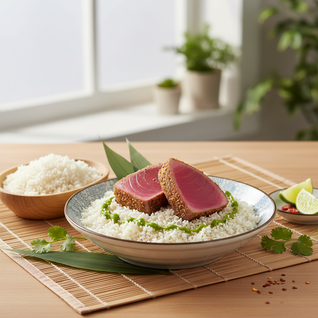 Cauliflower Rice with Seared Tuna and Cilantro-Lime