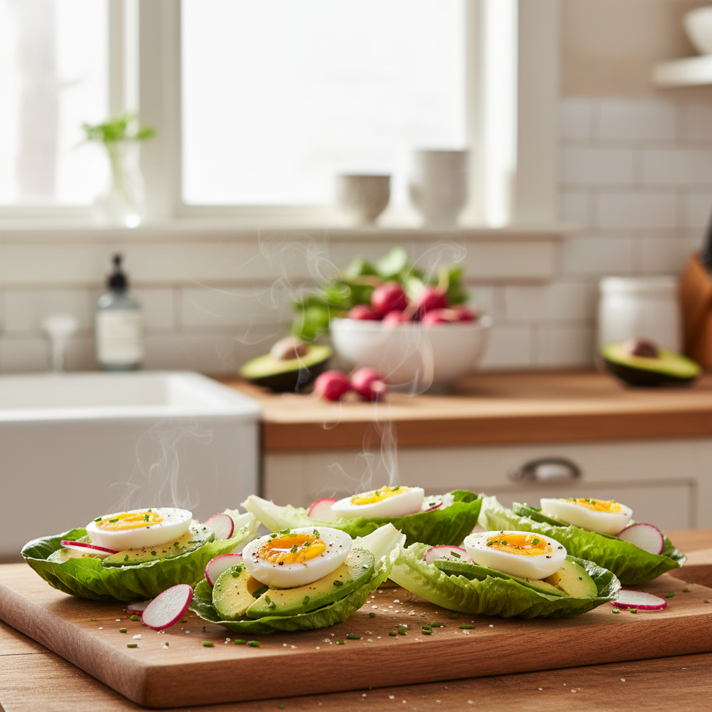 Avocado and Soft-Boiled Egg Lettuce Boats with Radish