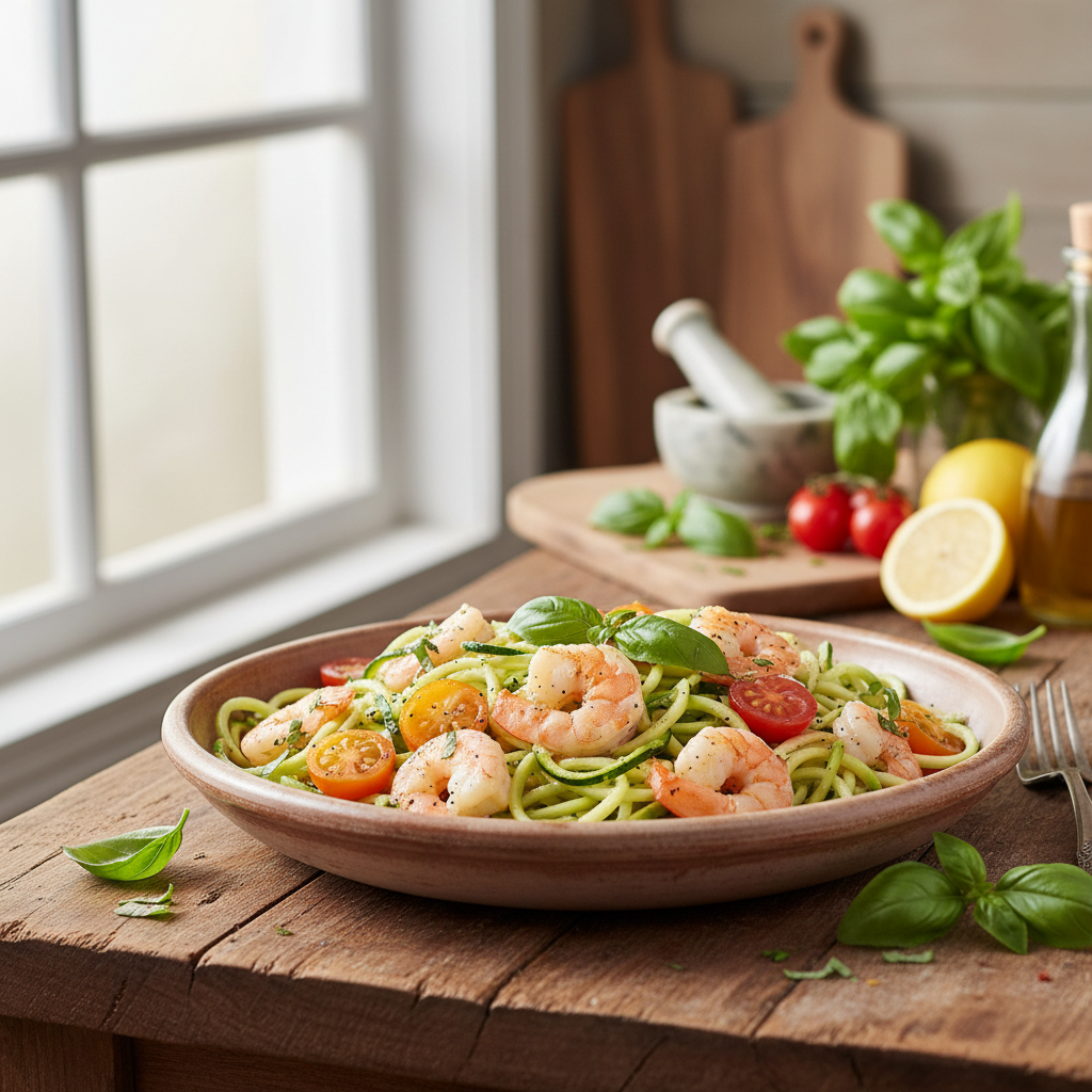 Zucchini Noodles with Lemon-Basil Shrimp
