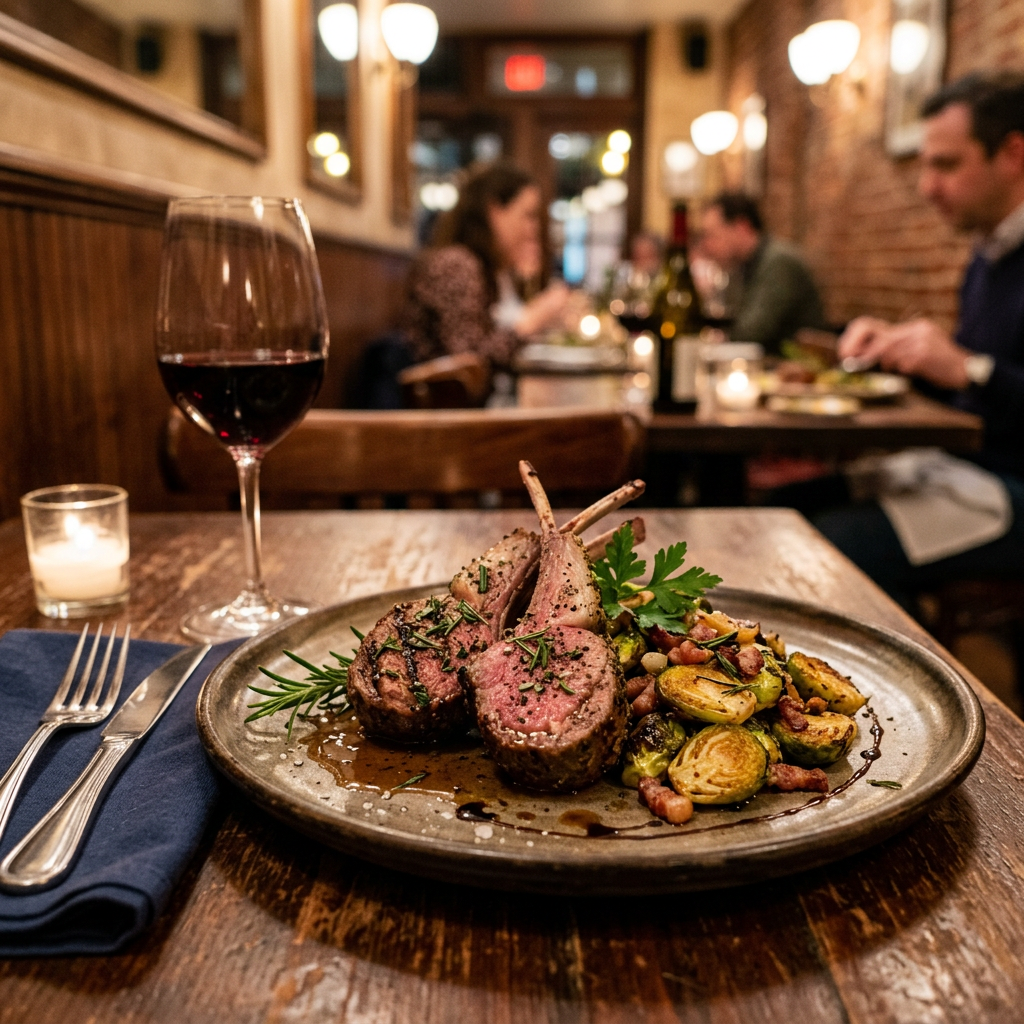Crisp Rosemary Lamb Chops with Pan-Roasted Brussels Sprouts