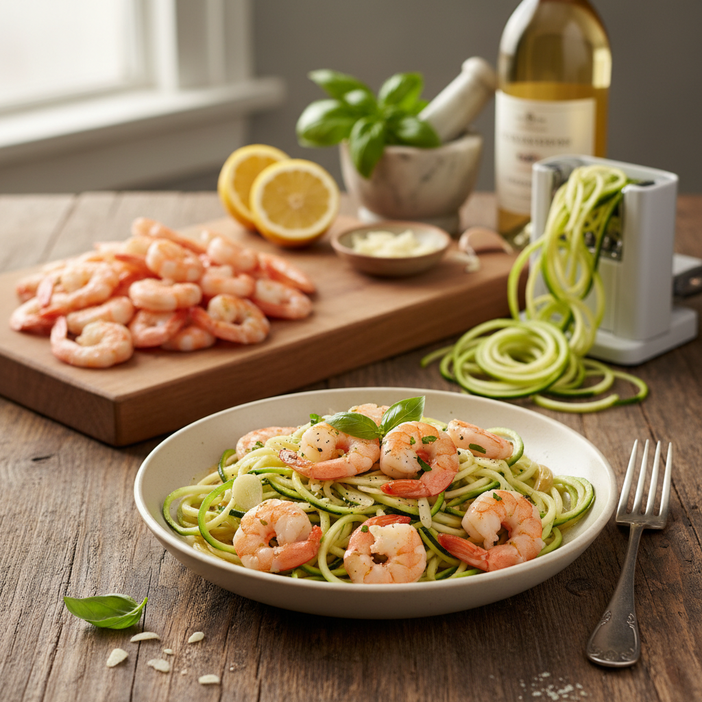 Zucchini Noodle Shrimp 'Scampi' (No Added Oil)
