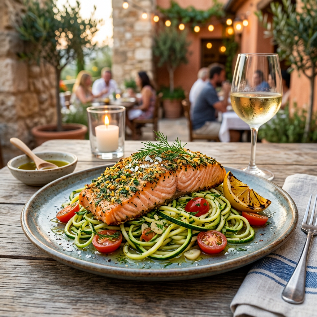 Herb-Crusted Salmon with Lemon Zucchini Noodles