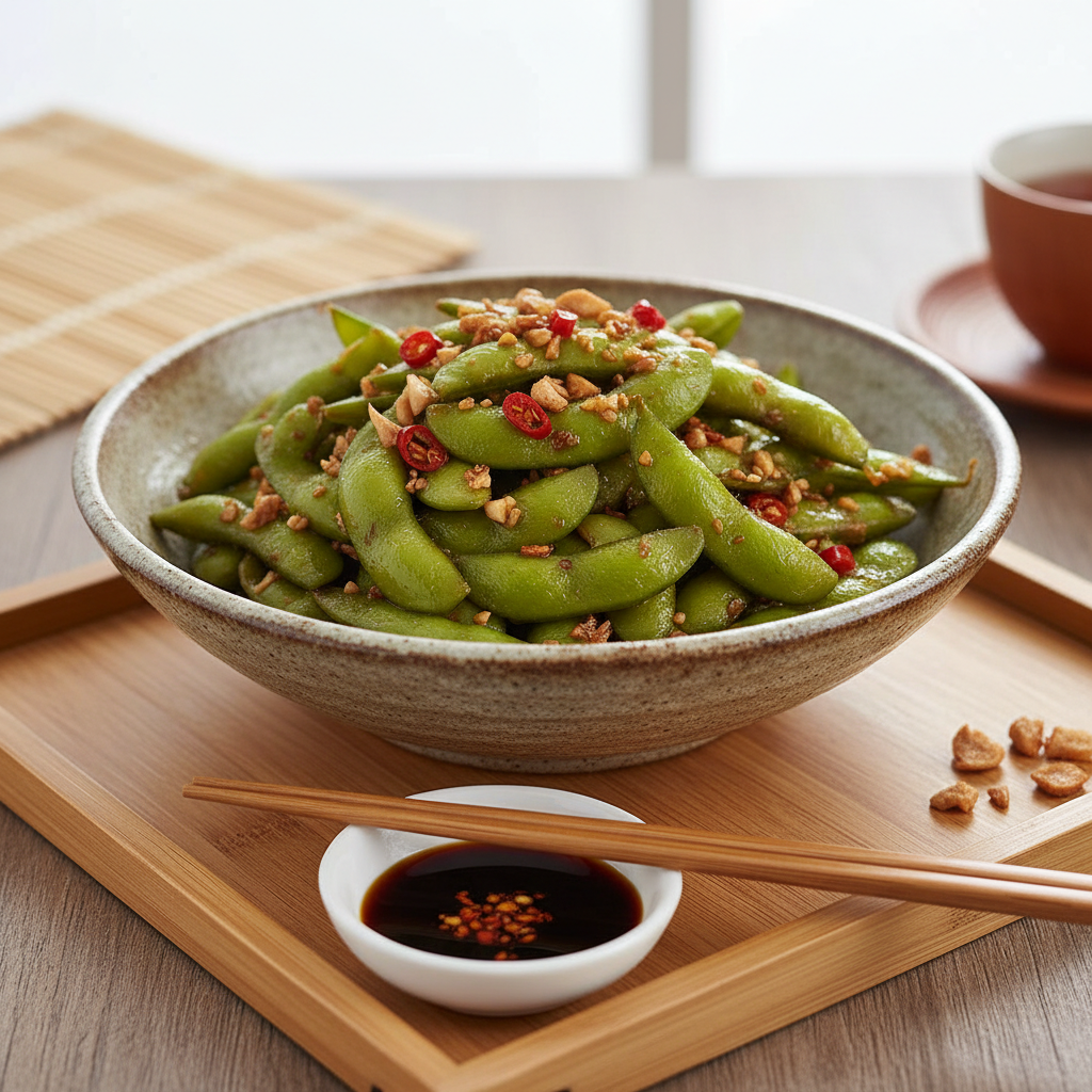 Spicy Garlic Edamame