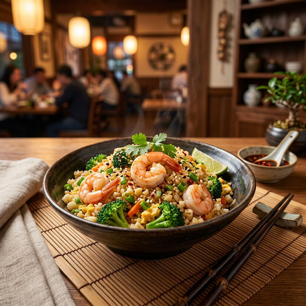 Cauliflower Rice Stir-Fry with Shrimp and Egg