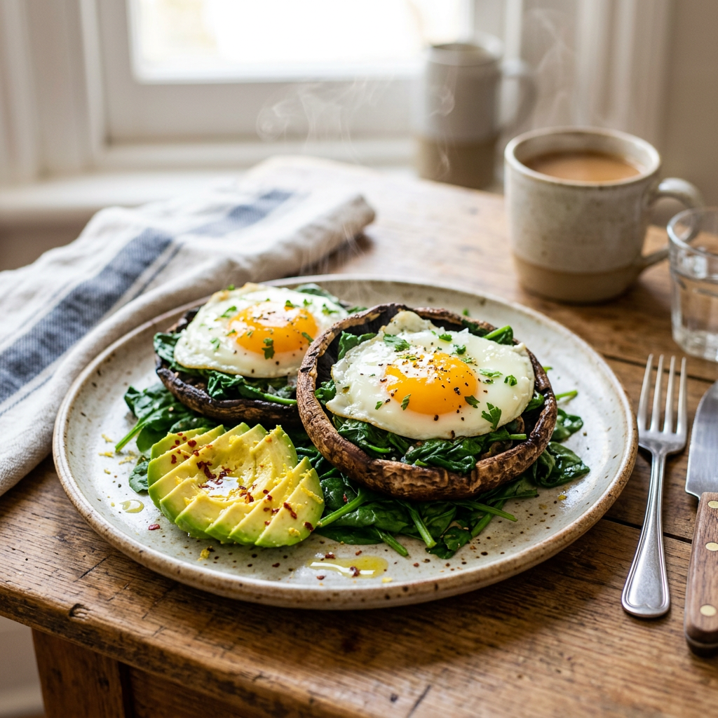 Portobello Eggs with Spinach and Avocado