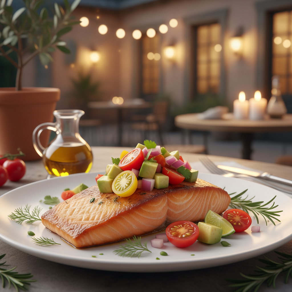Seared Salmon with Avocado Tomato Salsa