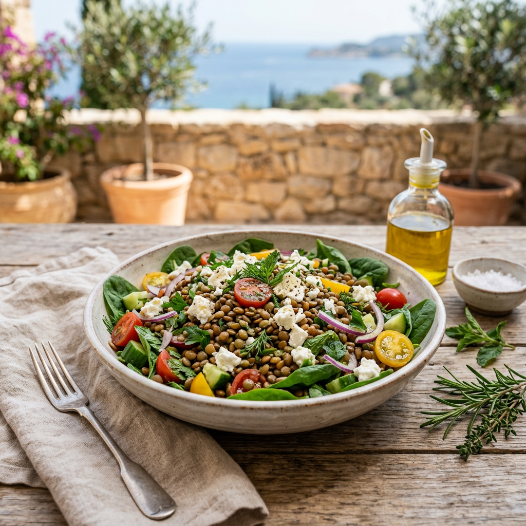 Lentil Salad with Feta and Spinach