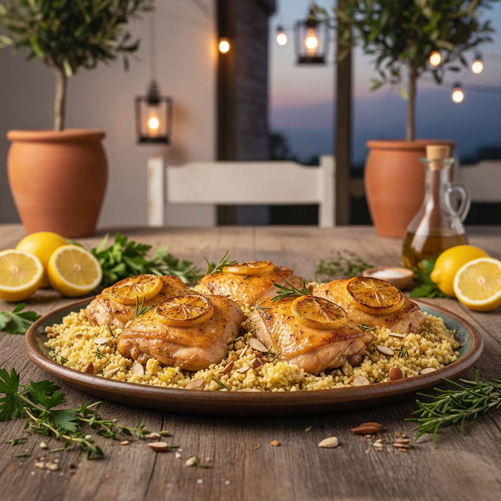 Lemon Rosemary Chicken with Cauliflower & Almond Pilaf