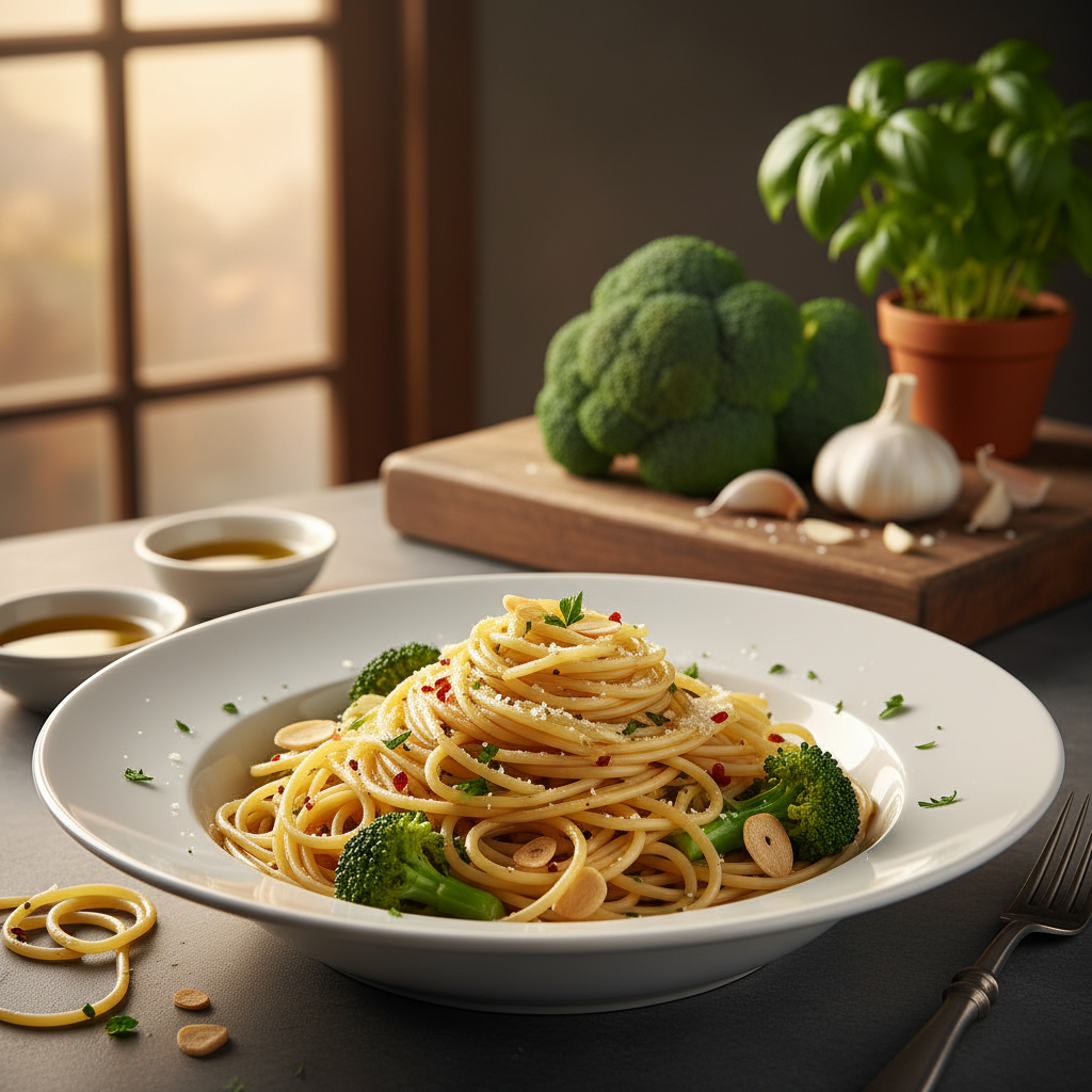 Spaghetti with Garlic Oil and Broccoli