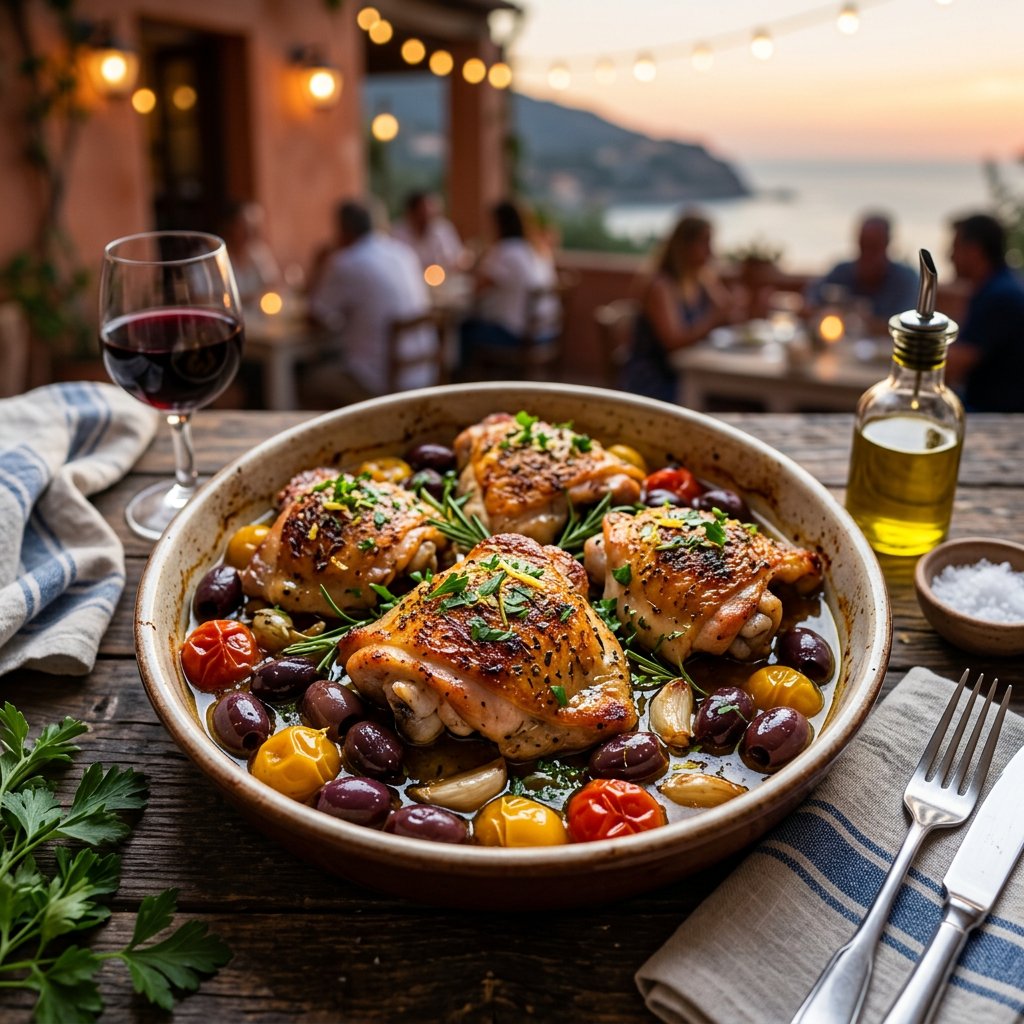 Roasted Chicken Thighs with Kalamata Olives & Cherry Tomatoes