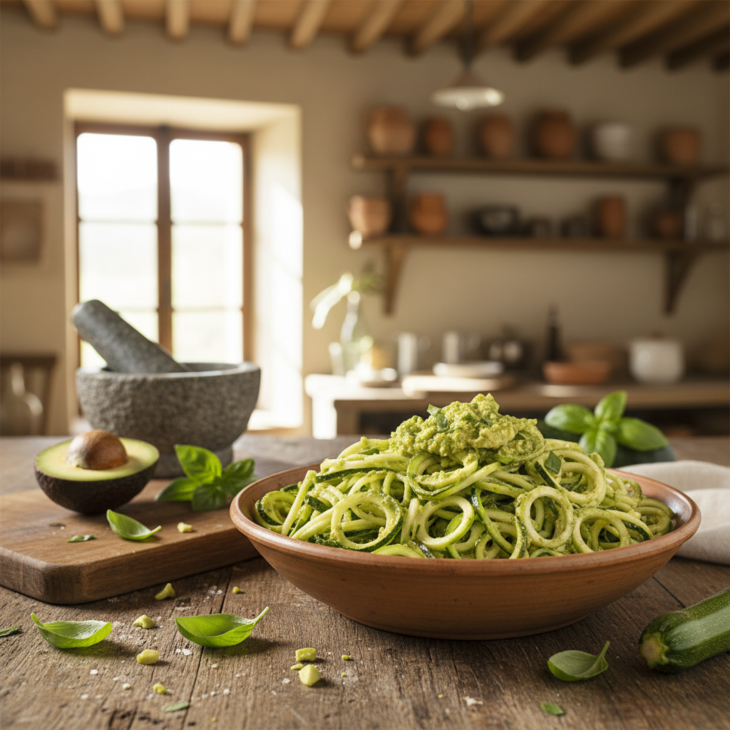 Zucchini Noodles with Avocado Pesto