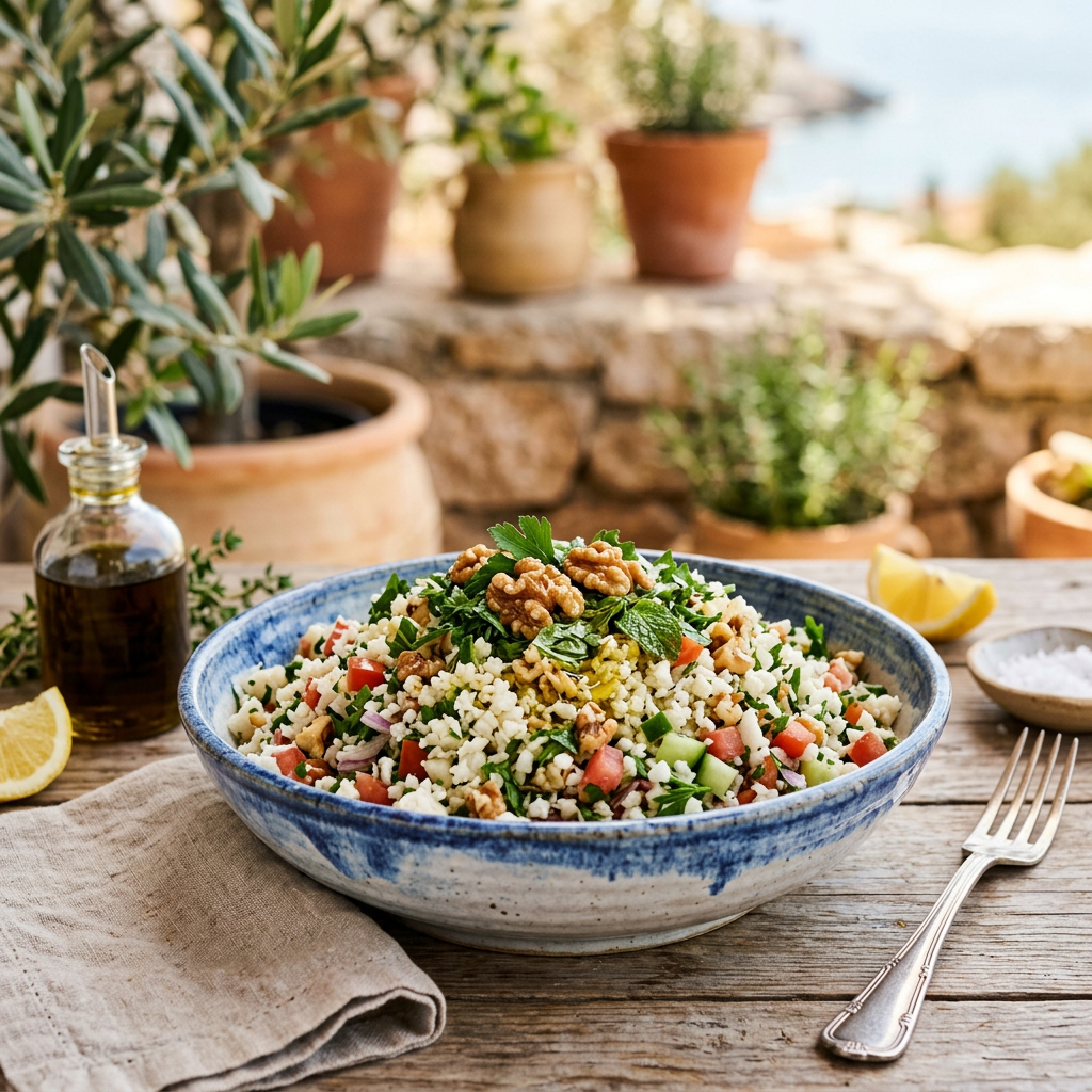 Cauliflower & Walnut Tabbouleh (Keto, Whole-Food)
