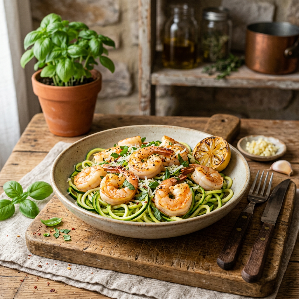 Lemon-Garlic Shrimp over Zucchini Noodles