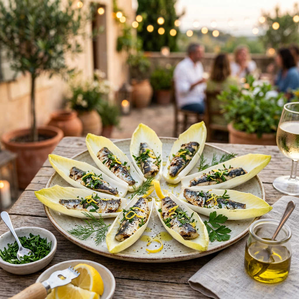 Grilled Fresh Sardine Endive Boats
