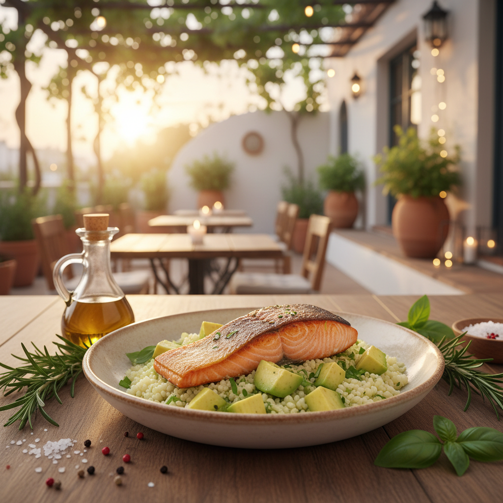 Baked Salmon with Avocado Cauliflower Rice Bowl