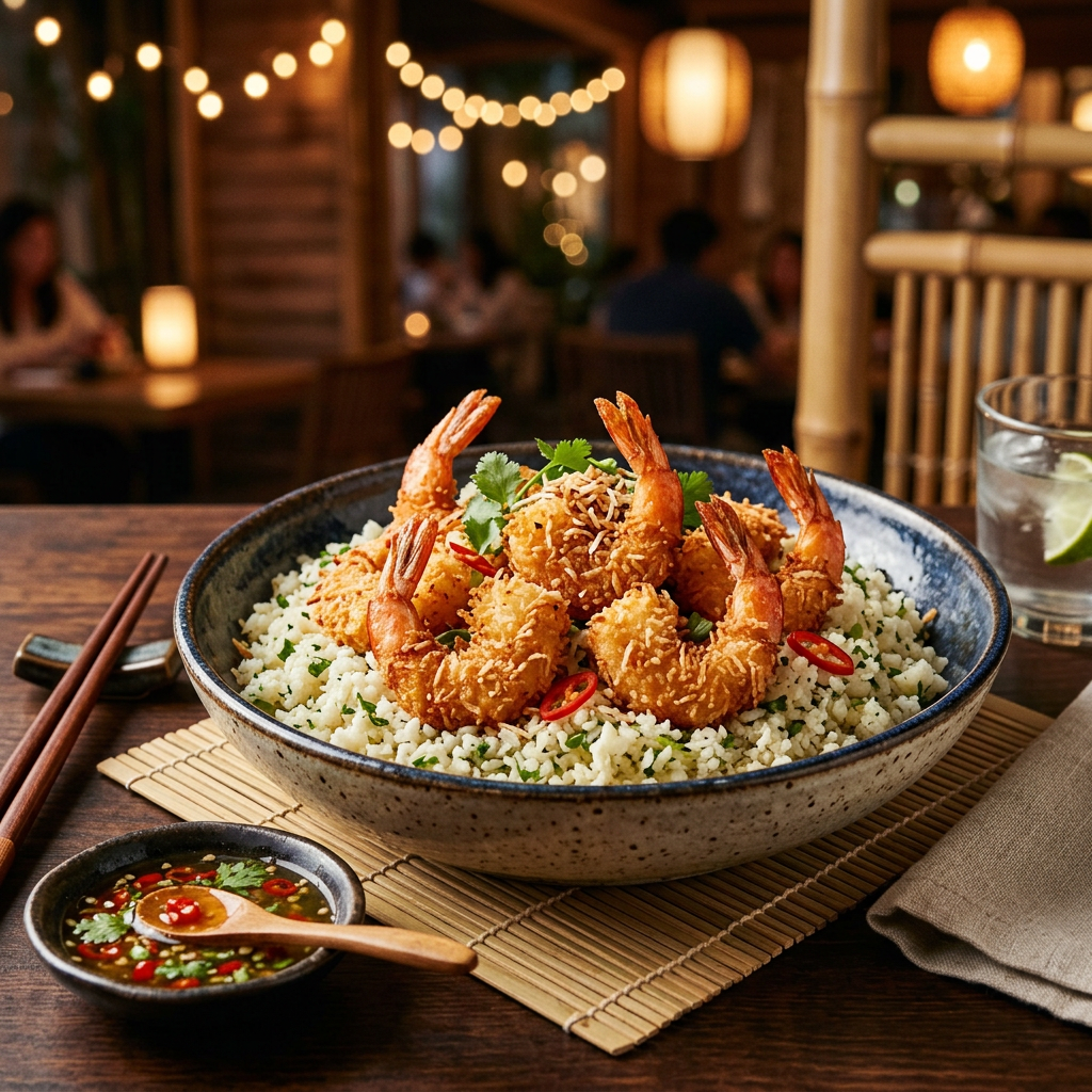 Coconut-Crusted Shrimp with Cauliflower Rice