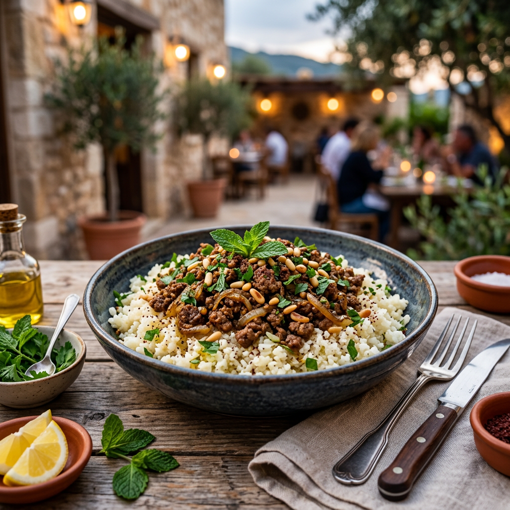 Cauliflower Rice with Spiced Ground Lamb & Mint