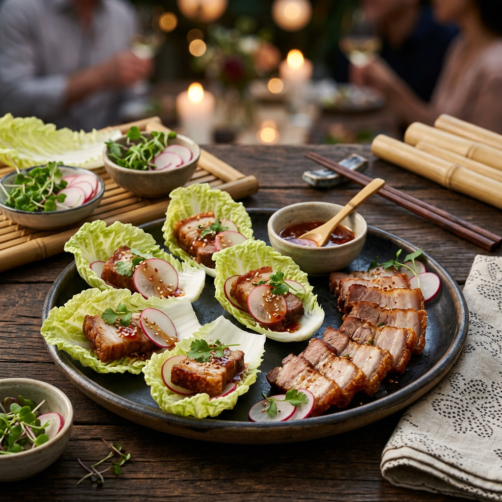 Crispy Pork Belly Cups with Napa Cabbage & Radish