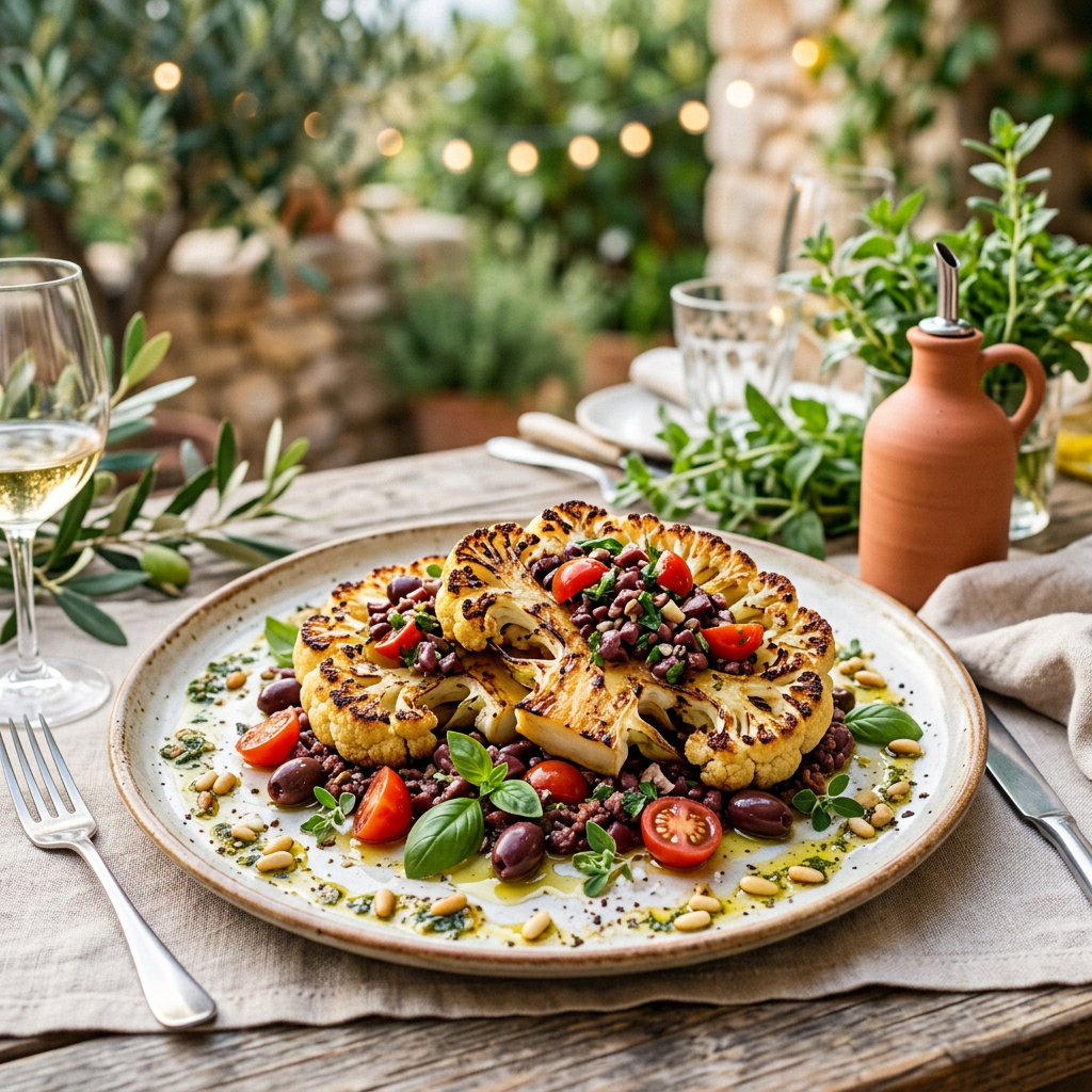 Cauliflower Steak with Olive & Tomato Tapenade