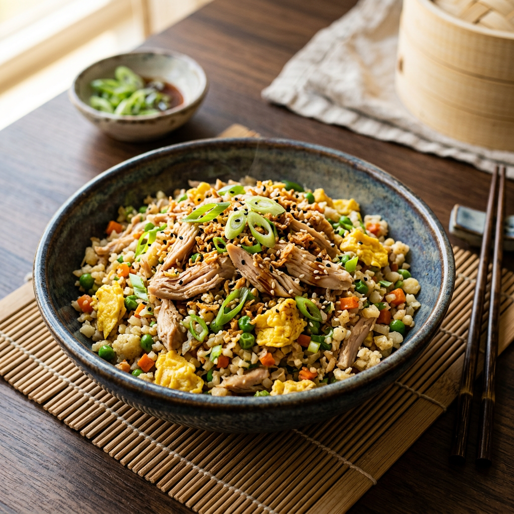 Cauliflower 'Fried Rice' with Chicken and Egg