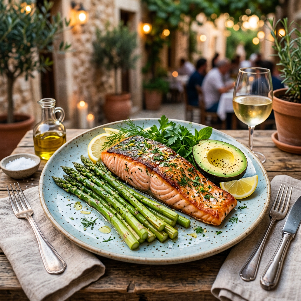 Herbed Salmon with Asparagus and Avocado