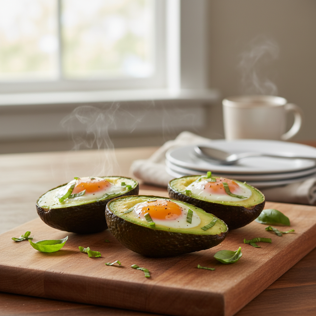 Keto Avocado-Basil Egg Boats